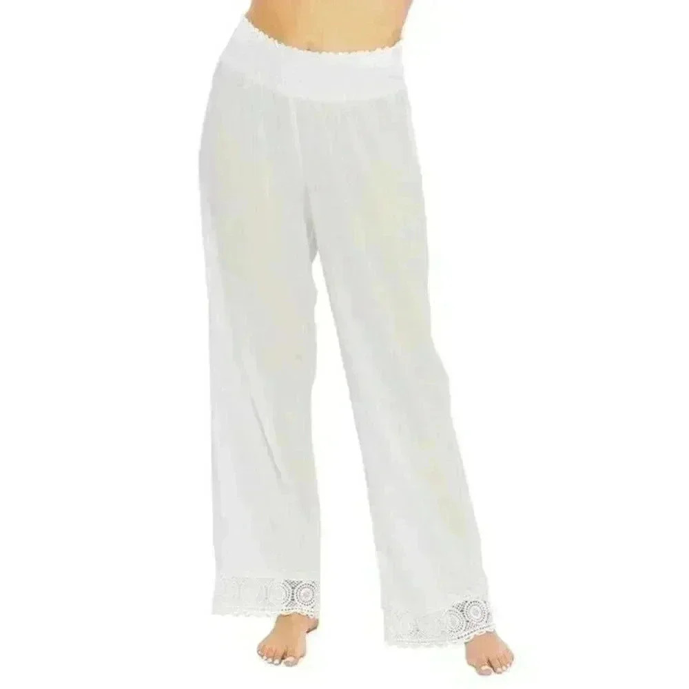 NEW! La Blanca Women's M Island Flare Cotton Cover-Up Pants